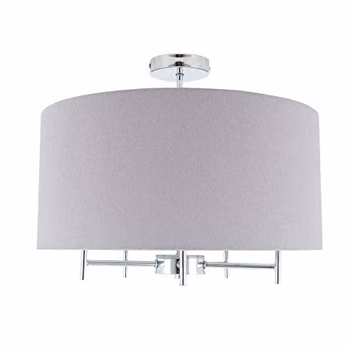Pacific Lifestyle Plaza Modern Cylinder Pendant Light in Silver Metal and Grey Linen