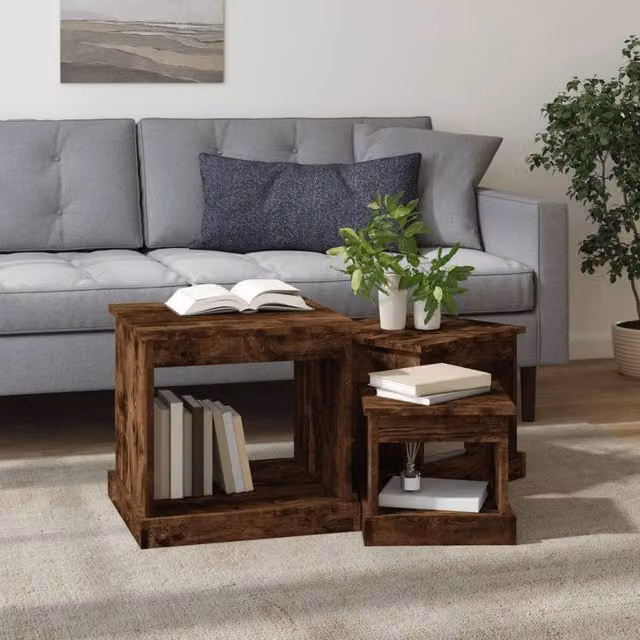 Berkfield Home Nesting Tables, 3 Piece Set in Smoked Oak Brown Engineered Wood