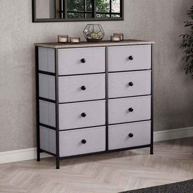 Vida Designs Modern 8 Drawer Fabric Chest of Drawers in Beige and Grey