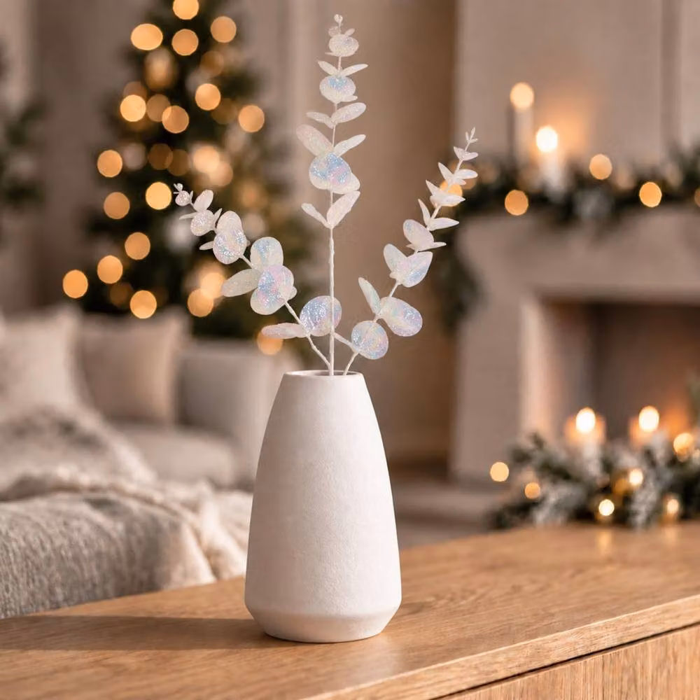 Shatchi White Glitter Artificial Eucalyptus Christmas Decoration Picks, 12 Pack, Height: 55 cm – 2