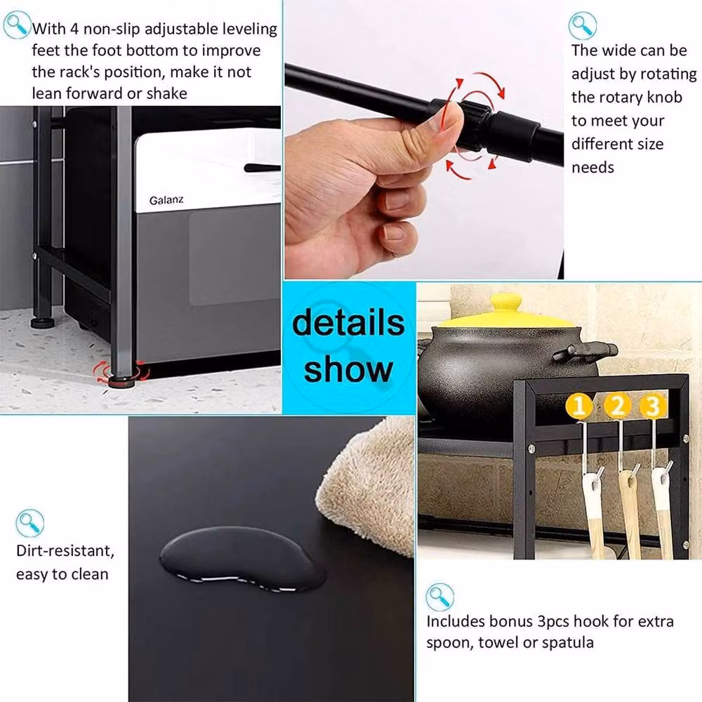 KORVIXA 3 Tier Expandable Metal Microwave Oven Rack Stand in Black, W/D/H: 100 x 100 x 79 cm – 4