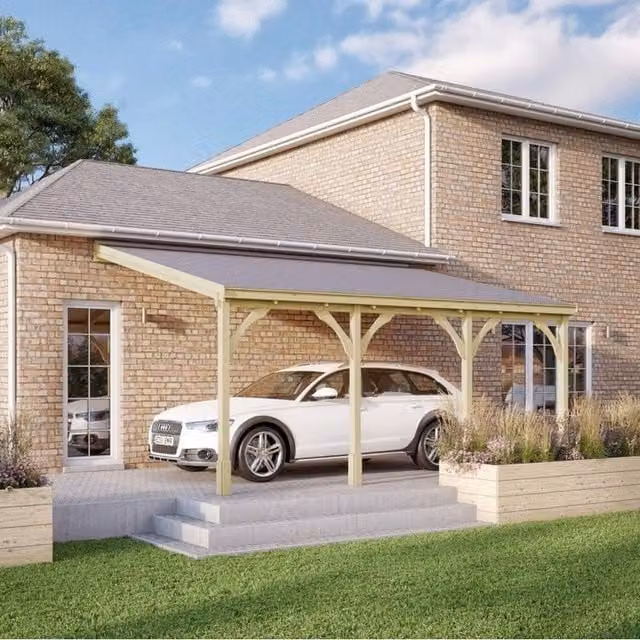 Rutland County Garden Furniture Wood Pent Carport with Bitumen Shingle Roof, Light Green, W: 722 cm, D: 270 cm, H: 200 cm – 1