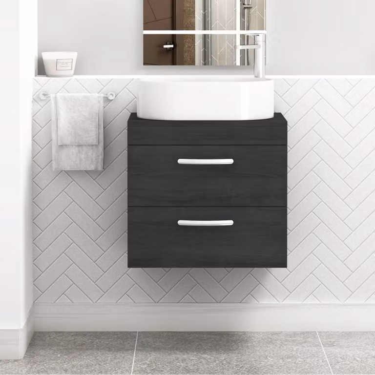 Royal Bathrooms Turin 800mm Wall Hung Vanity Unit with 2 Drawers and Countertop Basin in Hale Black