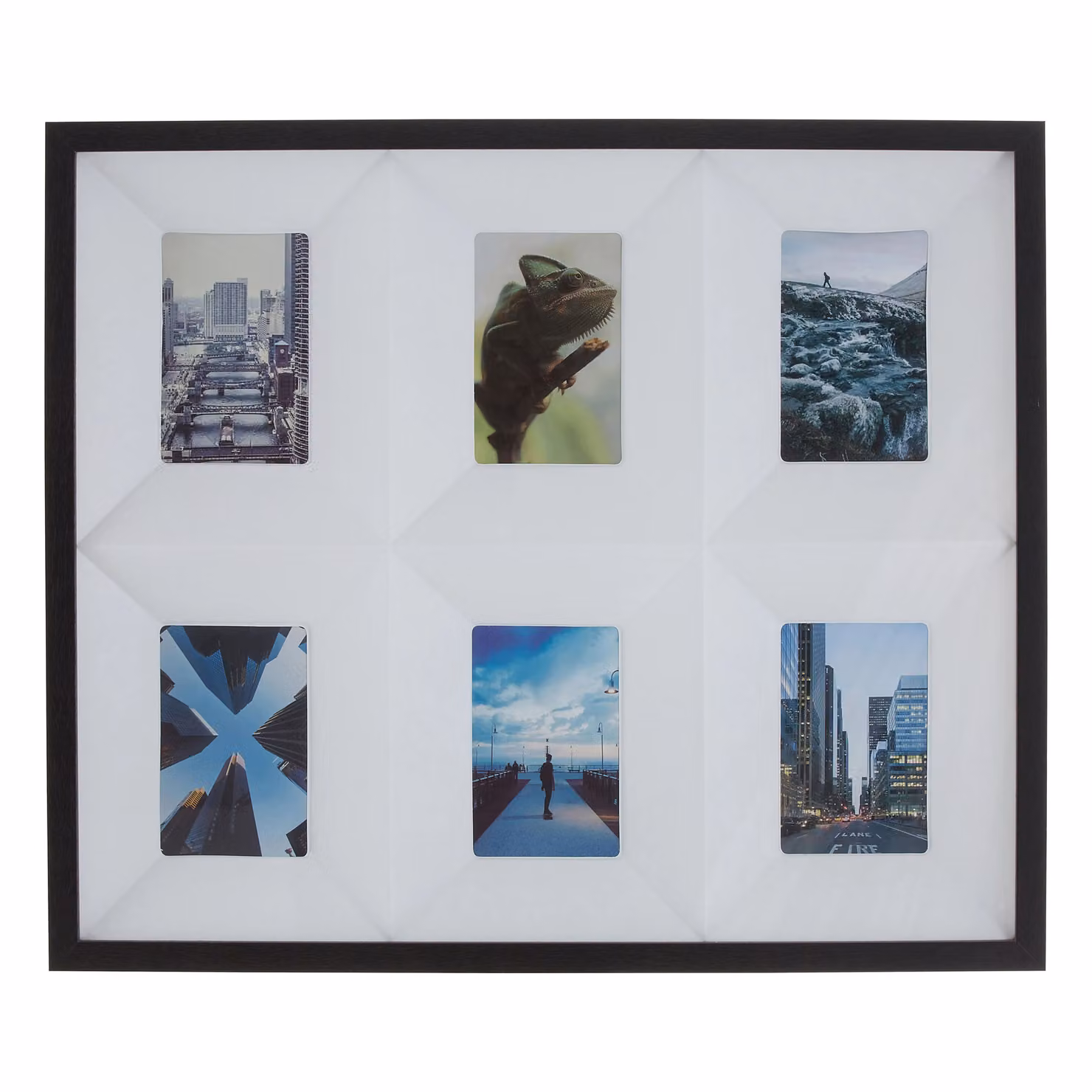 Orsina Modern Square 3D Box Design Collage Photo Frame in Black and White with Hanging Hooks – 3