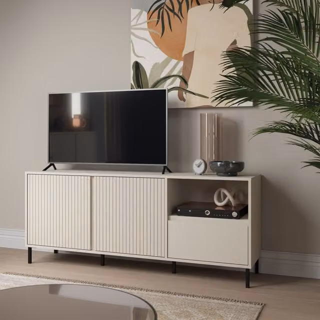 Furniture To Go Avenale Wide TV Cabinet with 2 Doors and 1 Drawer in Cashmere Beige