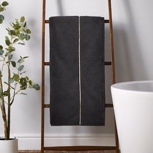 Bianca Zero Twist Satin Stitch Cotton Bath Sheet in Black, W: 100 cm, L: 150 cm – 1