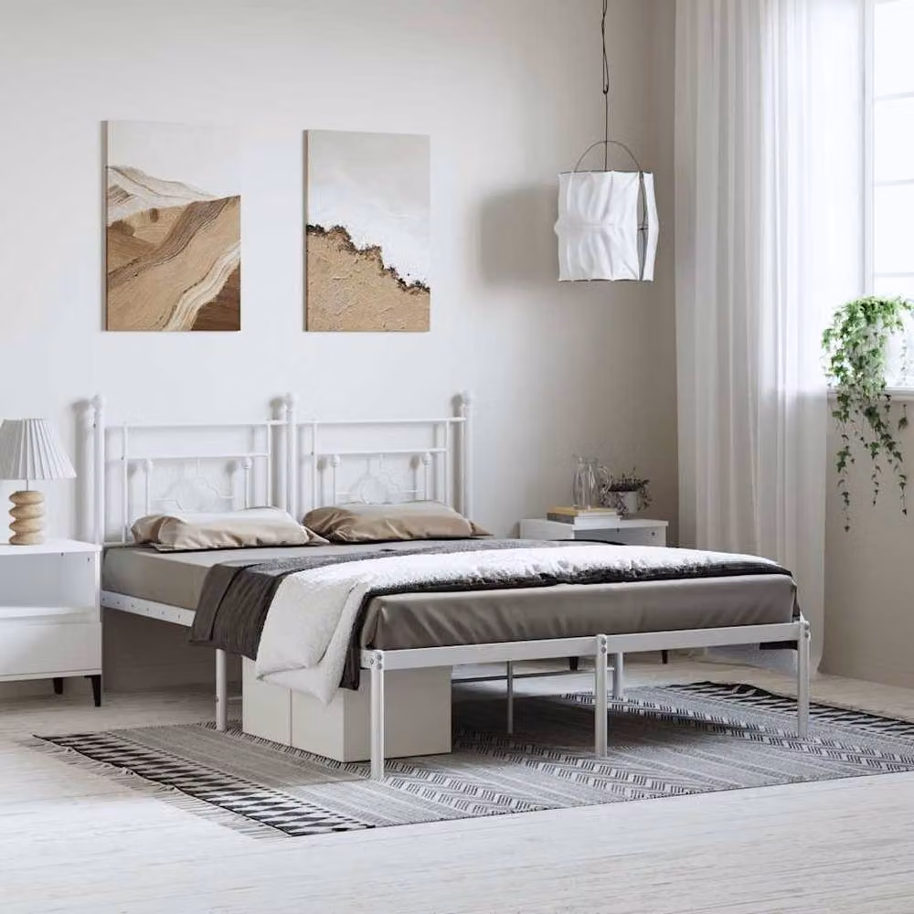 Berkfield Home Metal Bed Frame with Headboard, White, W/D/H: 150 x 200 cm – 2