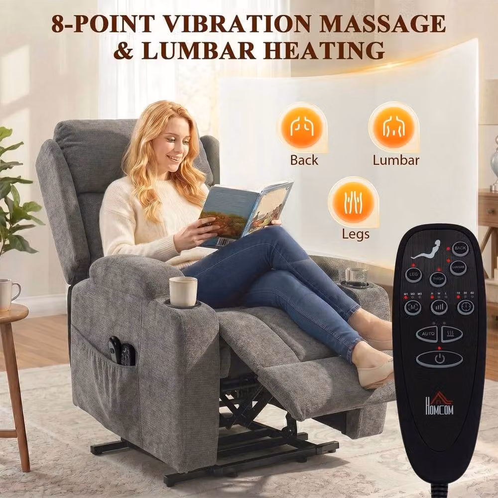 FORGEVIO Grey Fabric Power Recliner Chair with Massage, Heat and Lift Assist – 4