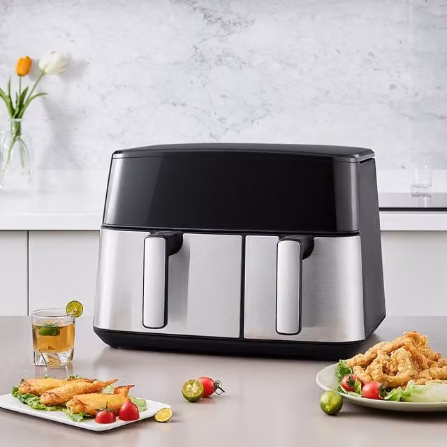 Livingandhome Dual-Zone Dual-Basket Air Fryer in Black Stainless Steel
