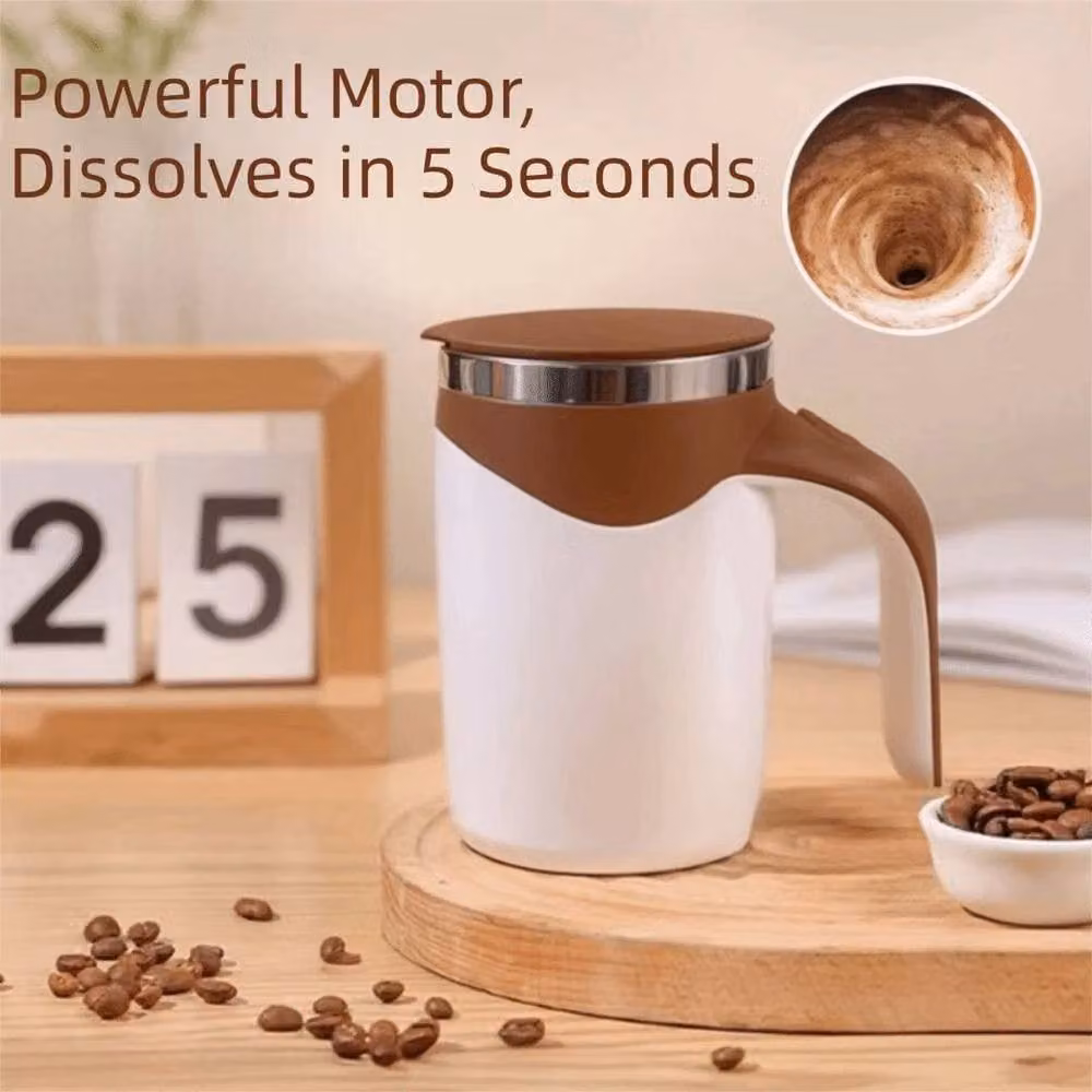 KORVIXA Rechargeable Electric Magnetic Mixing Cup in Brown with Stainless Steel – 3