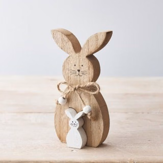 Little Cosy Home Rustic Wooden Stacking Bunny Ornament in White and Brown