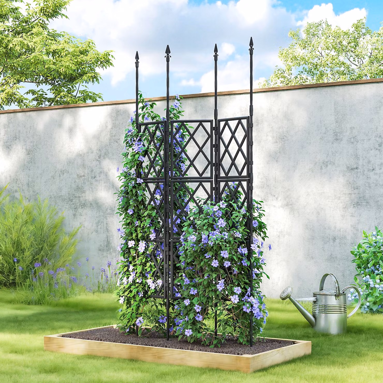 Outsunny Foldable Garden Trellis Lattice Climbing Support in Black, W: 85 cm, H: 197 cm – 2