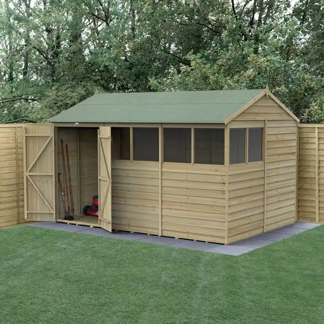 4LIFE Reverse Apex Wooden Garden Shed with Double Doors in Brown