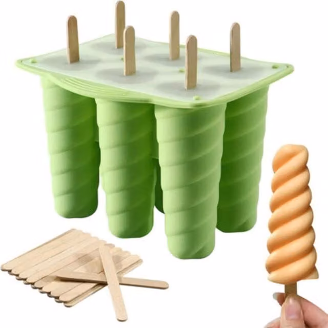 NESTLUNE 6-Cavity Spiral Silicone Ice Lolly and Popsicle Mould in Green