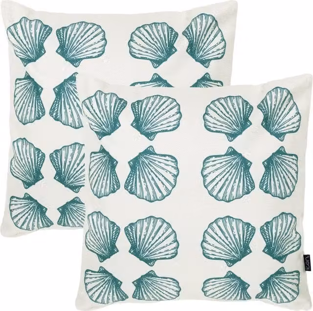 ICON 2 Pack Kyoto Fabric Small Sea Shell Square Cushions, Multicolour and White, W/D/H: 43 x 43 x 43 cm