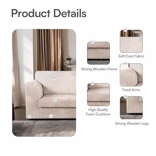 SofaSelectionUk Ltd Jumbo Cord High Back 3-Seater Sofa in Cream – 3