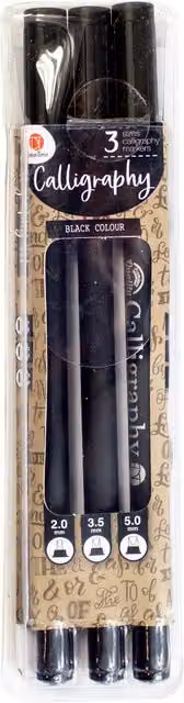 Deco Time Calligraphy Pens with Ink, Pack of 3 in Black, Gold and Silver