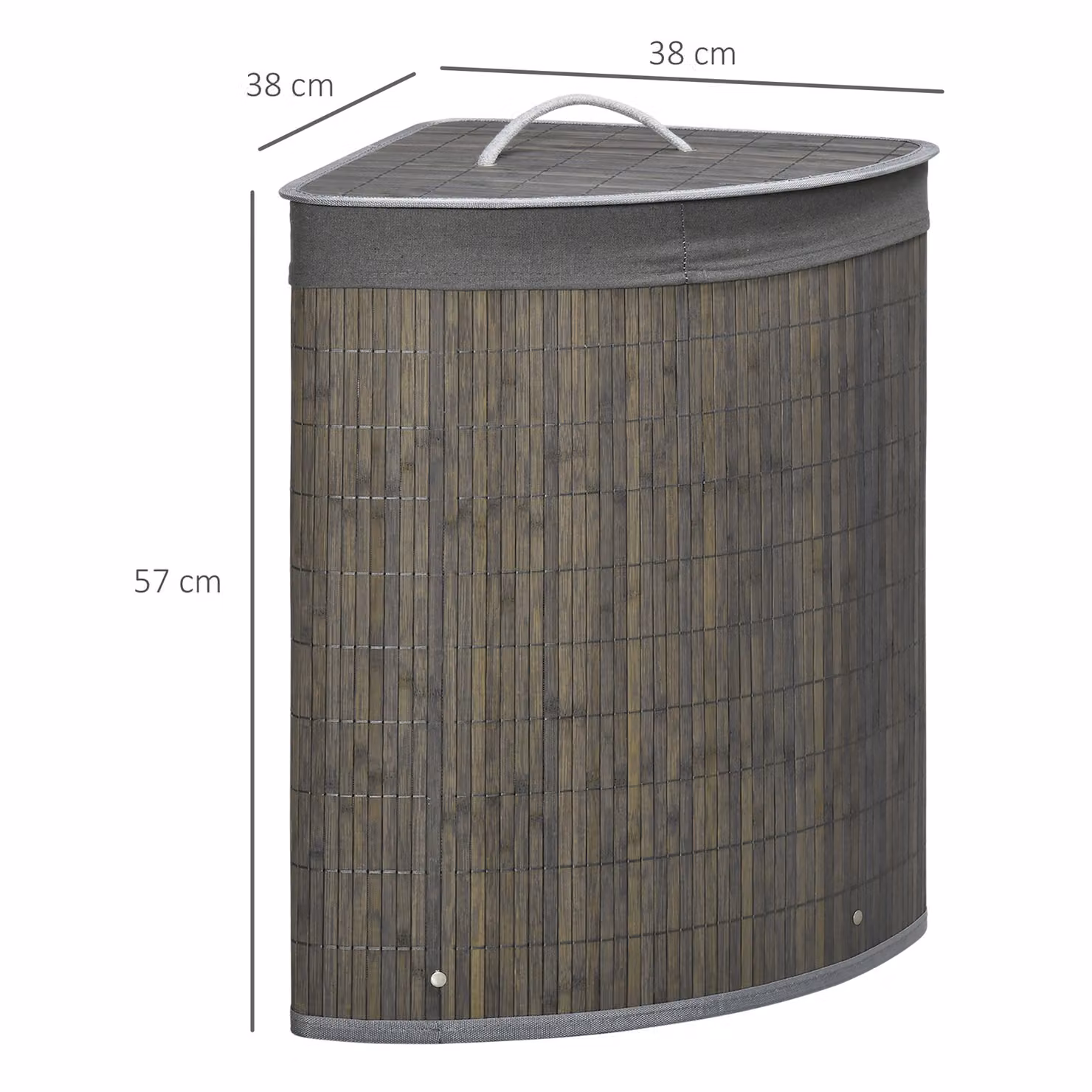 HOMCOM Bamboo Corner Laundry Basket with Lid and Removable Liner, 55L, Grey, W/D/H: 38 x 38 x 57 cm – 3