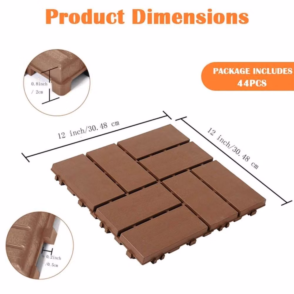 FLAVORA Brown Anti-Slip Interlocking Plastic Deck Tiles, W/D/H: 44 x 30 x 30 cm – 2