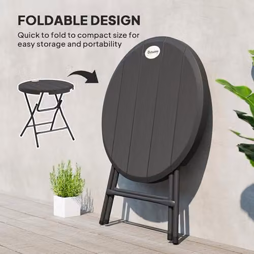 Outsunny Foldable Round Garden Dining Table for 4, Dark Grey, W/D/H: 80 x 80 x 73 cm – 9