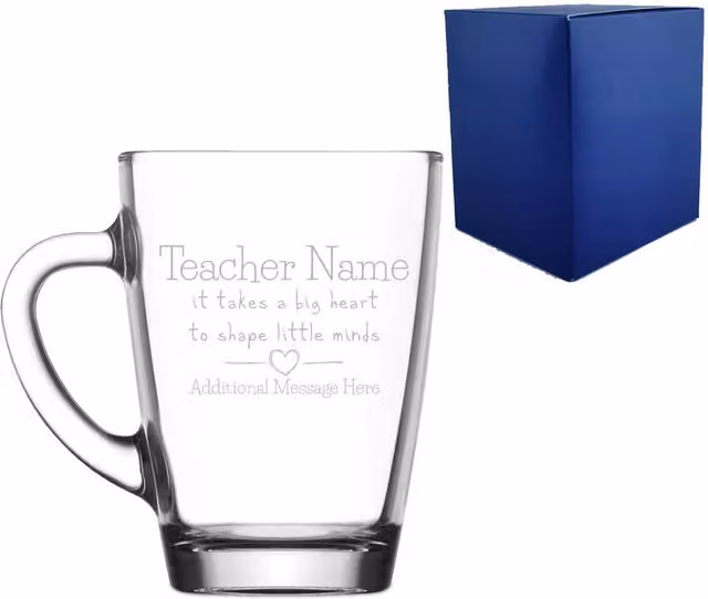 Uniqueful Personalised Big Heart Little Minds Engraved Glass Mug in Clear, 1000ml