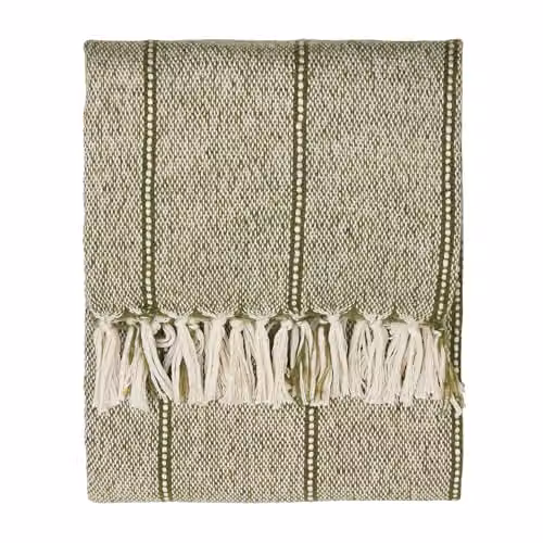 Riva Home Yard Hedon Woven Striped Throw, Green, W: 130 cm, D: 180 cm