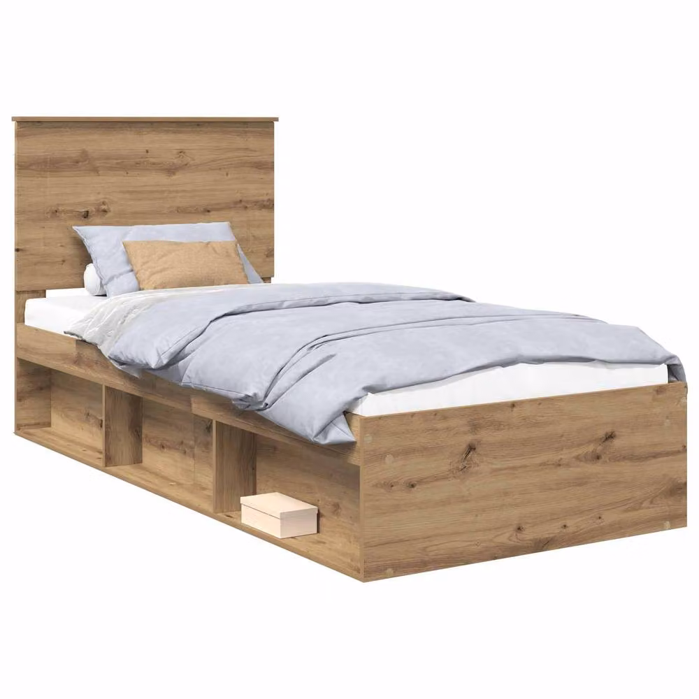 Berkfield Home Artisan Oak and Solid Pine Wood Bed Frame, Brown, W: 75 cm x L: 190 cm – 2