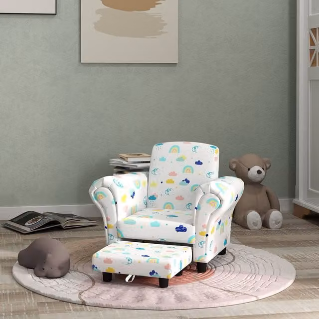 AIYAPLAY 2 Piece Kids Sofa Set for Nursery in White and Multicolour Floral Design