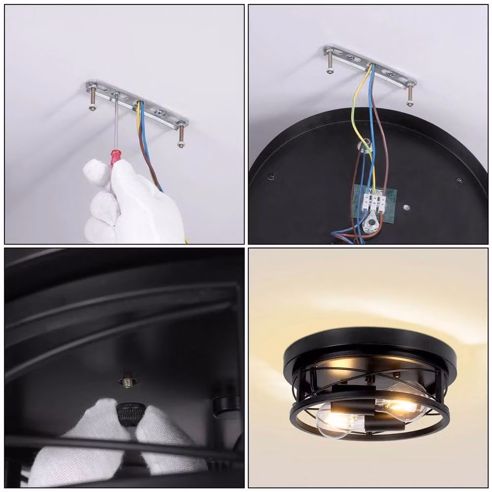 SPETLEK Black Round E27 Flush Ceiling Light for Living Room, Bathroom or Kitchen – 4