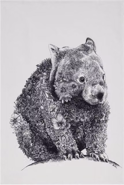 Maxwell & Williams Marini Ferlazzo Wombat Cotton Tea Towel in Black, White and Grey