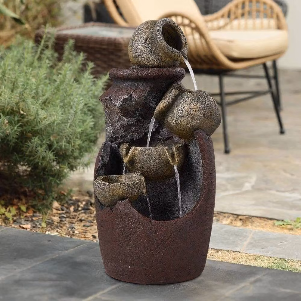 Kelvenix Cascade Bowls Electric Large Freestanding Floor Statue Fountain in Brown with LED Light – 3
