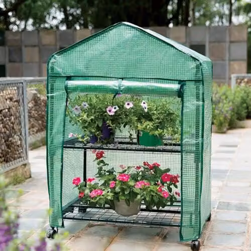 mysmartbuy Mini Greenhouse with Shelves and PVC Cover in Green, H 93 x W 69 x D 49 cm
