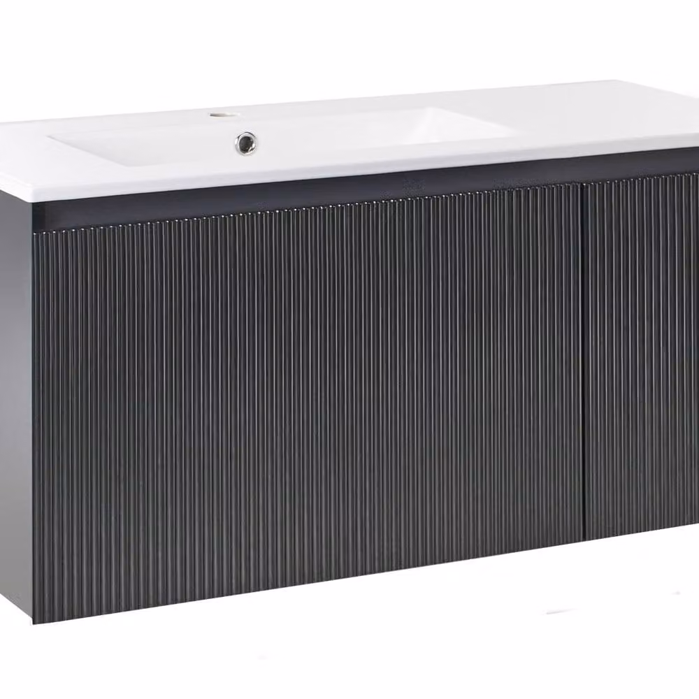 Wyld and Coco Black 100cm Wall-Mounted Vanity Unit with Built-In Ceramic Basin – 2