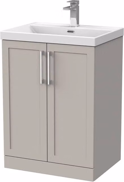 Balterley Stonnall Traditional Floor Standing 2 Door Vanity Unit with Thin Edge Ceramic Basin, Pebble Grey, W: 60 cm, H: 85 cm, D: 46 cm