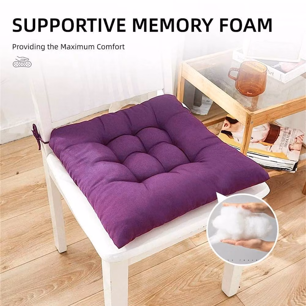 KORVIXA Set of 4 Purple Cotton Chair Seat Pad Cushions with Ties – 2