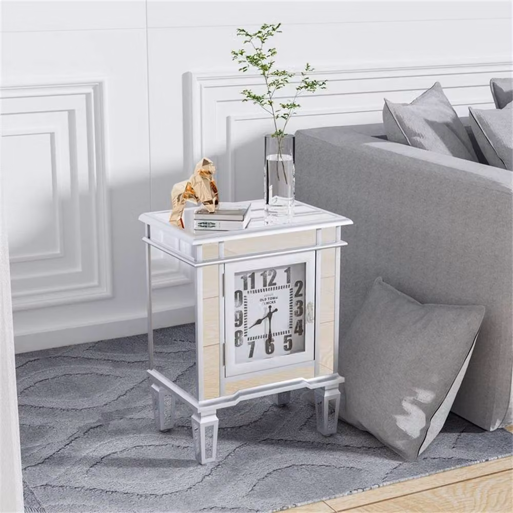 NESTLUNE Silver Mirrored Nightstand with 1 Door Cabinet and Glossy Finish, W/D/H: 100 x 15 cm – 4