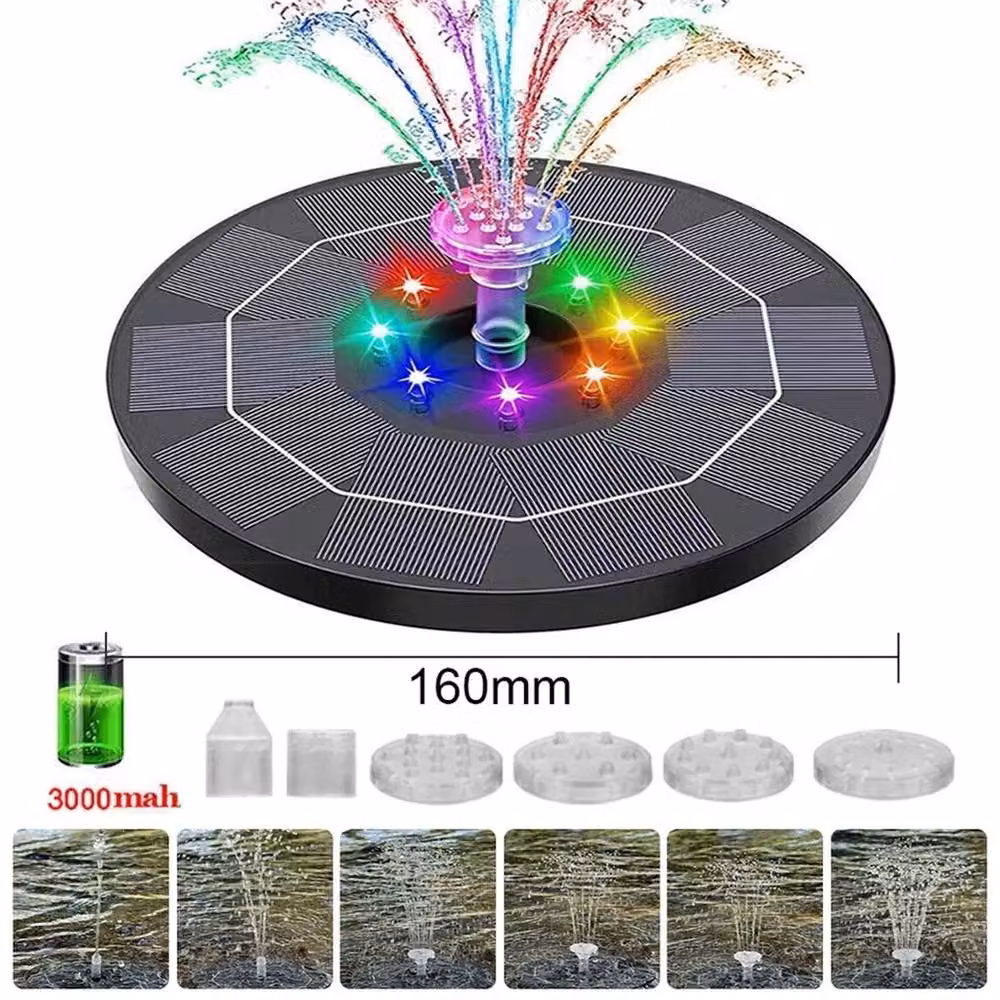 EONLION Solar Powered Floating Fountain with Lights, Black – 2