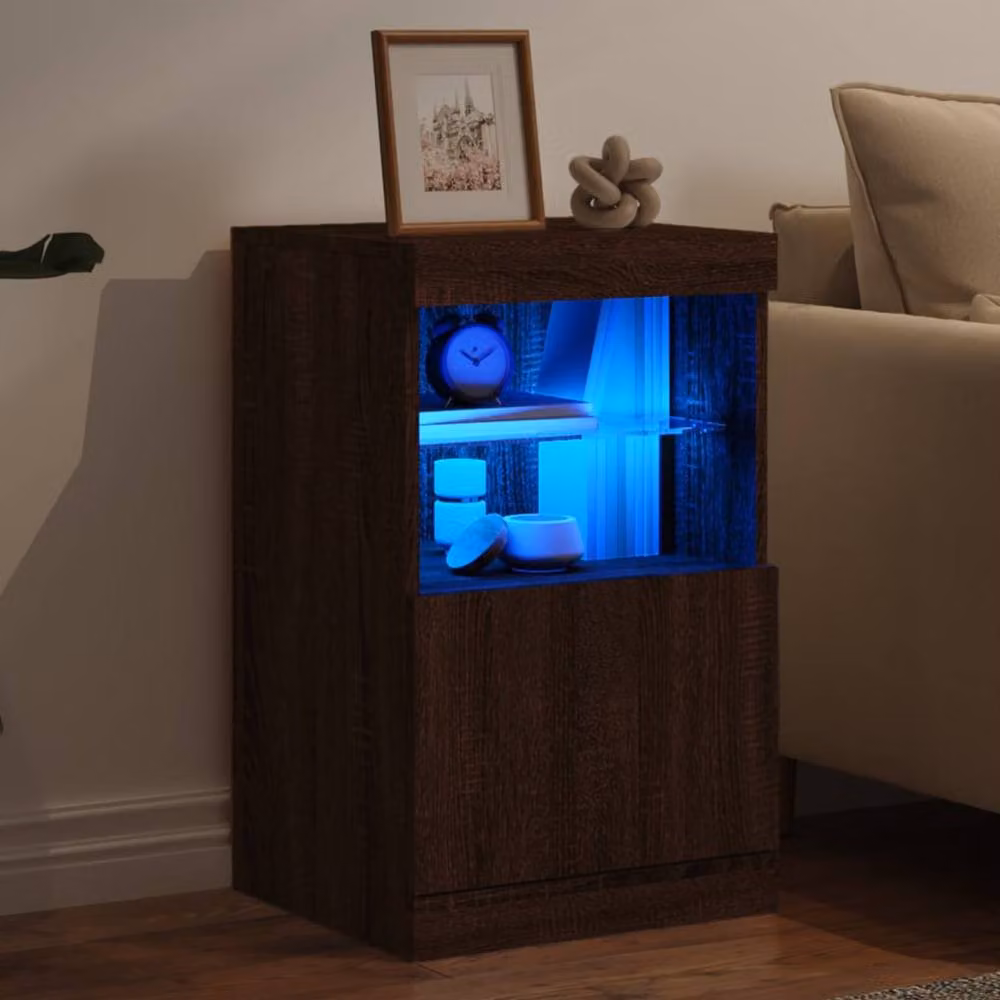 Berkfield Home Modern Sideboard with Integrated LED Lights in Brown Oak, W/D/H: 41 x 37 x 67 cm – 4