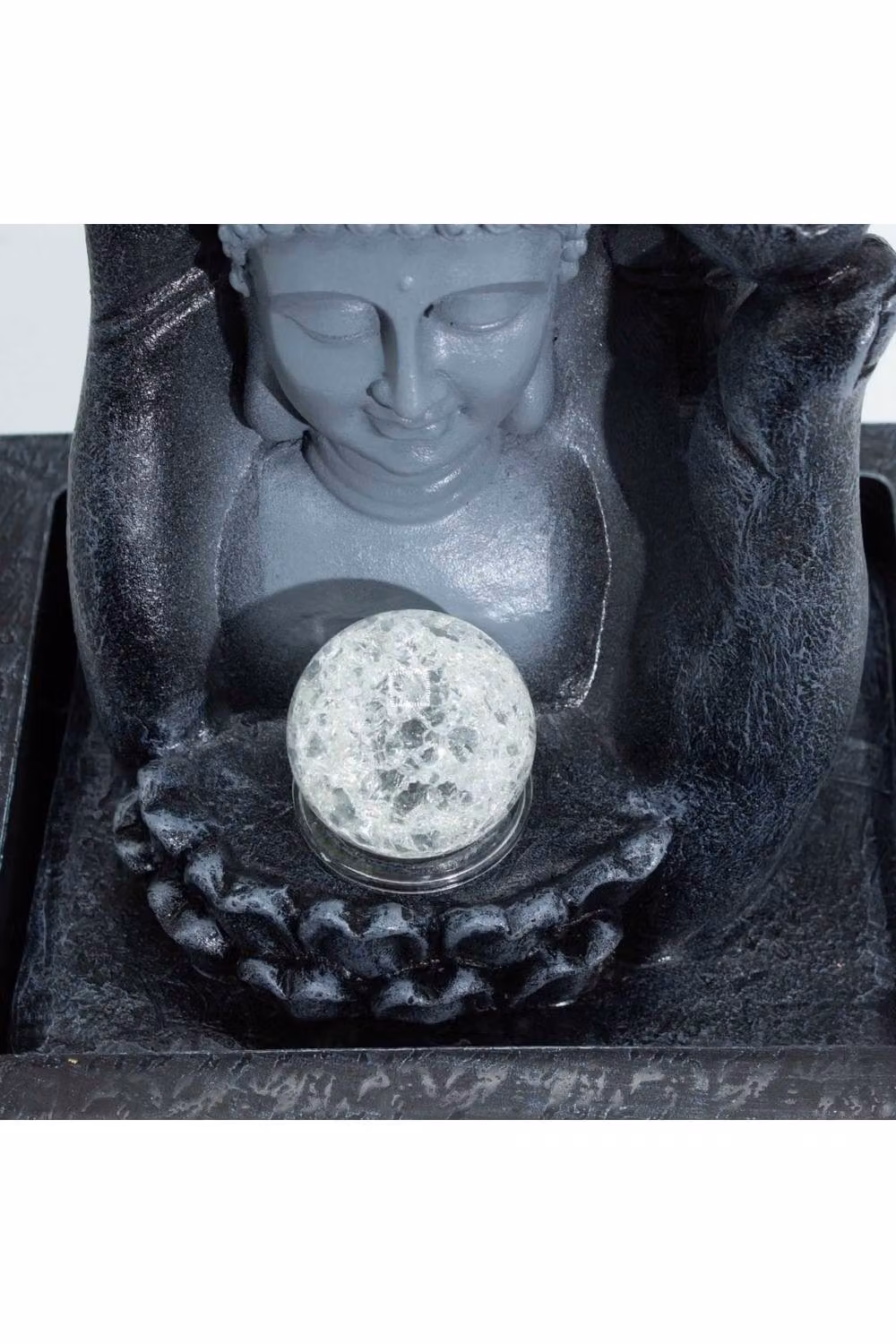 KDMD Buddha Hand Head Tabletop Water Feature with Crystal Sphere and LED Light, Grey, W/D/H: 20 x 25 x 35 cm – 2