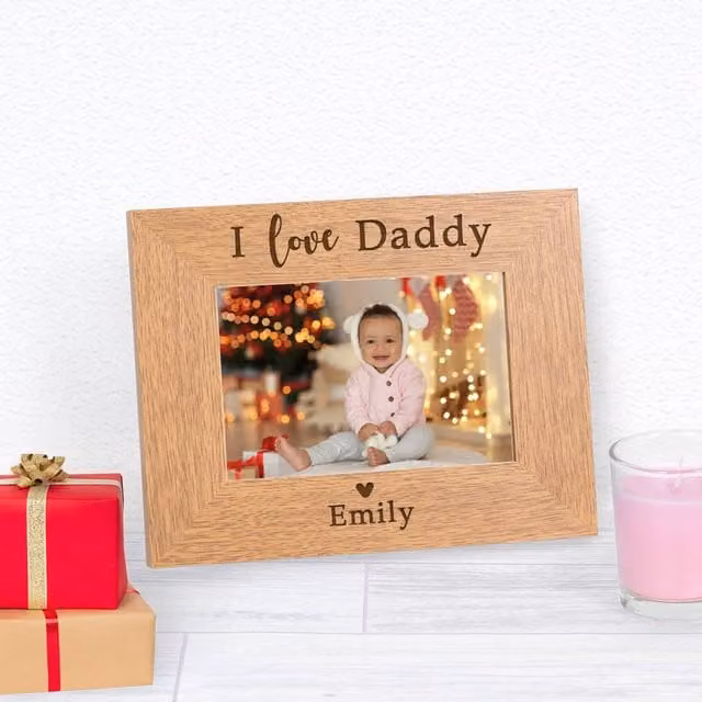 Uniqueful Personalised I We Love Dad Wooden Photo Frame, Brown, W/H: 10 x 15 cm