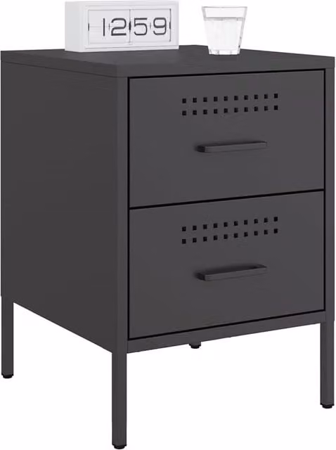 Berkfield Home Durable Metal Bedside Cabinets, 2 Pack, Black, W/D/H: 39 x 39 x 50.5 cm – 1