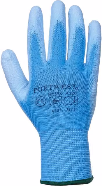 Portwest PU Palm Coated Workwear Gloves, Pack of 2, Blue, Size: Medium – 1