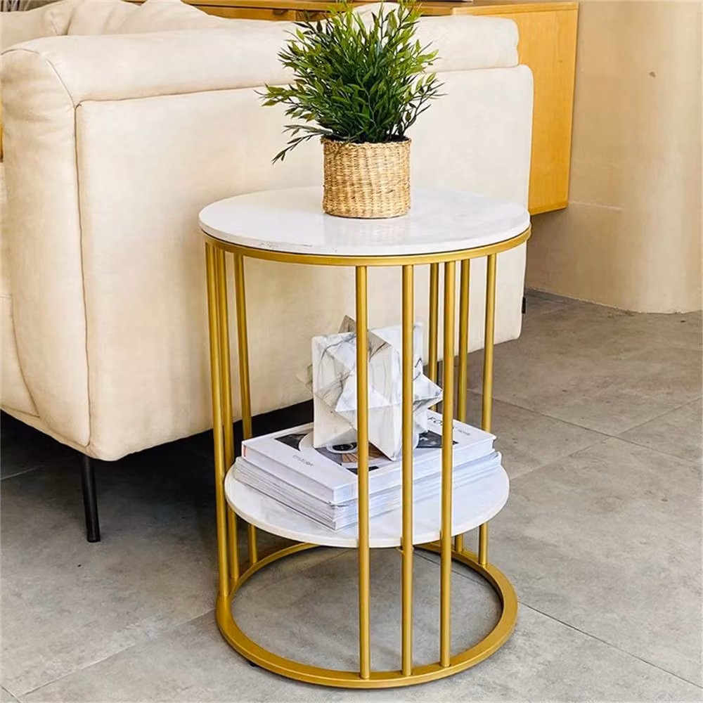 KORVIXA Round White and Gold Metal Accent Side Table – 2