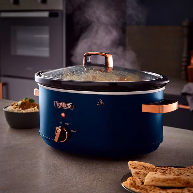 Tower Cavaletto 3.5L Slow Cooker in Blue, Black and Gold with Keep Warm Function