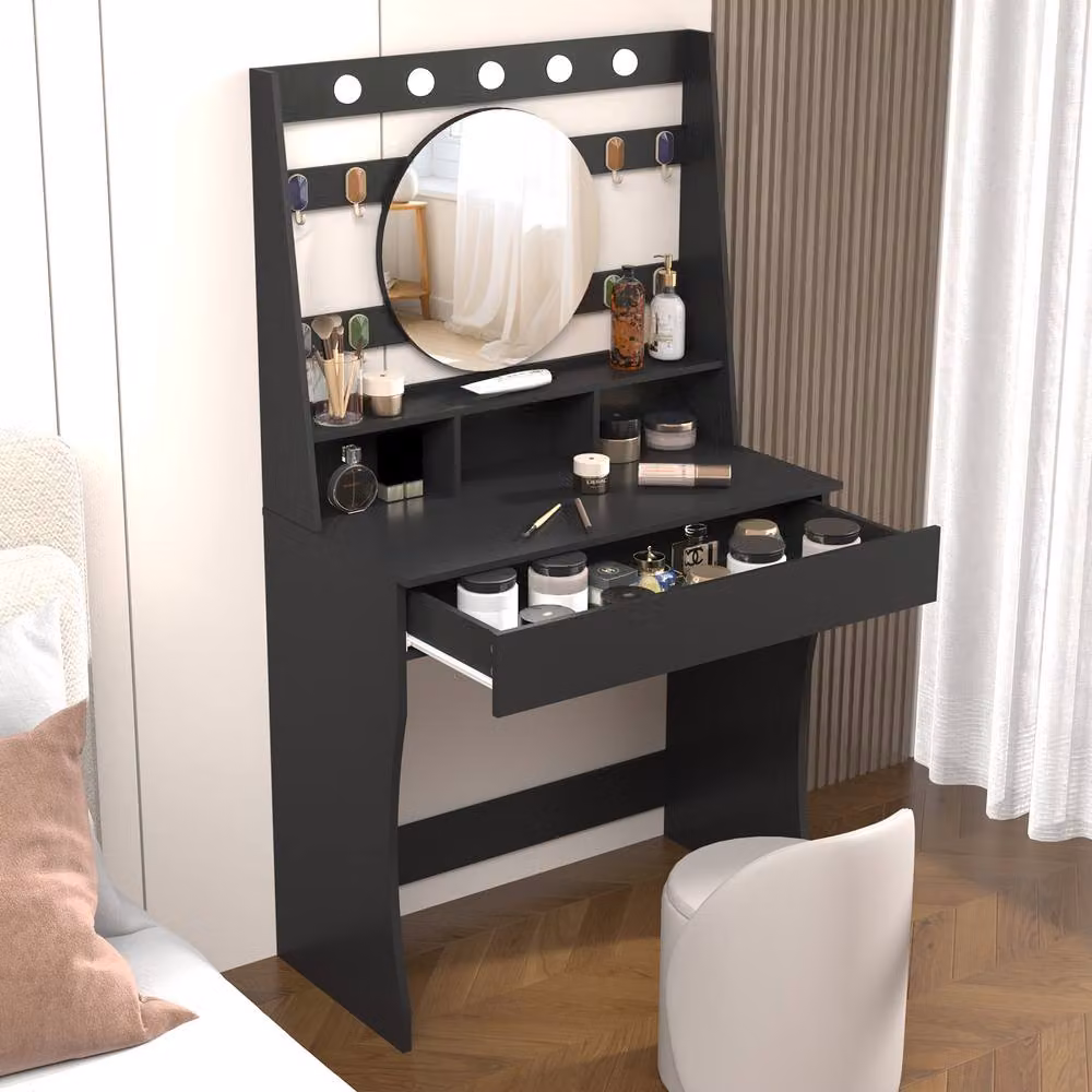 KEEPREAPER Modern Hollywood LED Dressing Table in Matt Black – 7