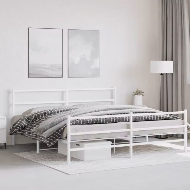 Berkfield Home Metal Bed Frame with Footboard, White, 193 x 203 cm
