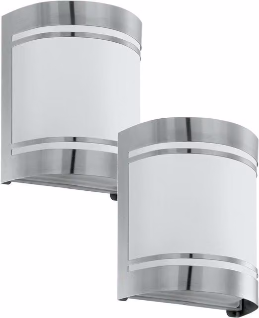 Loops 2 Pack Silver Stainless Steel IP44 Outdoor Wall Light with E27 Diffuser