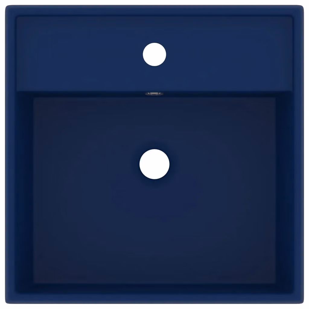 Berkfield Home Luxury Square Ceramic Countertop Basin with Overflow in Matt Dark Blue, W: 41 cm, D: 41 cm – 3
