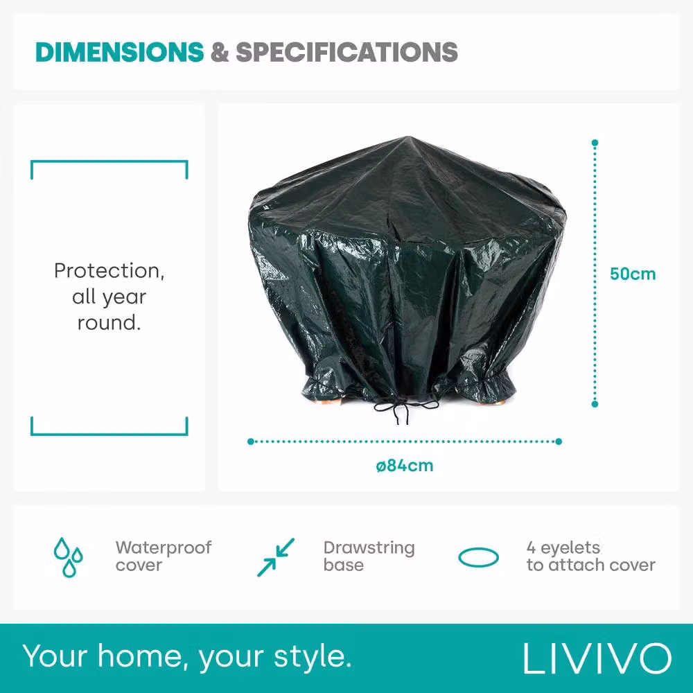 LIVIVO Waterproof Round Fire Pit Cover in Green, Ø84 x 50 cm – 6