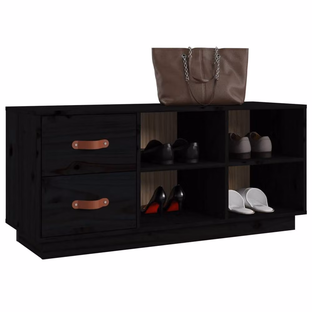 Berkfield Home Black Solid Wood Pine Shoe Bench, W/D/H: 100 x 34 x 45 cm – 3